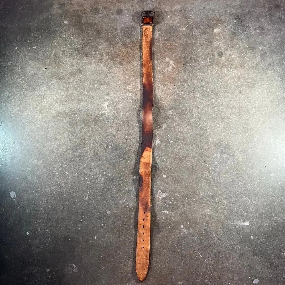 vintage water damaged nubuck leather belt mountain design